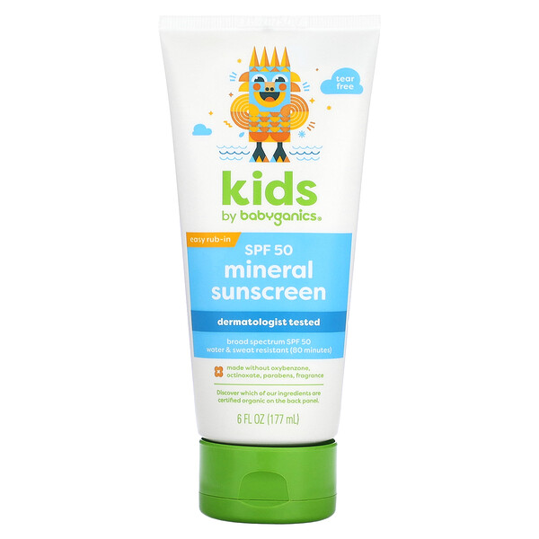 Kids Mineral Sunscreen, SPF 50, 6 fl oz (177 ml) Babyganics