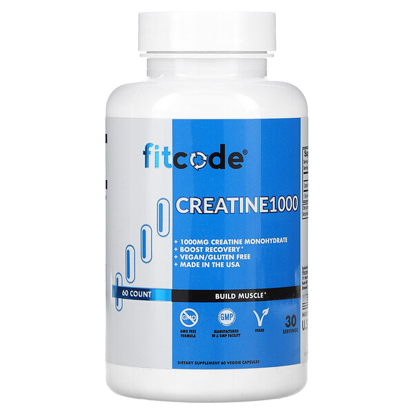 Креатин1000, 1000 мг, 60 растительных капсул (500 мг на капсулу) FITCODE