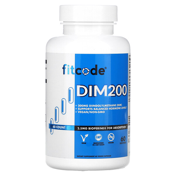 DIM200, Дииндолилметан (DIM), 200 мг, 60 растительных капсул FITCODE