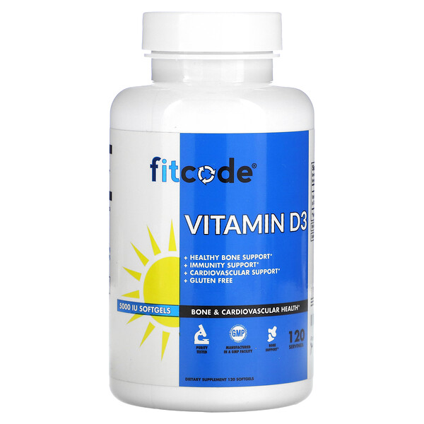 Витамин D3, 5000 МЕ, 120 мягких таблеток FITCODE