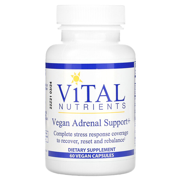 Vegan Adrenal Support+, 60 веганских капсул Vital Nutrients