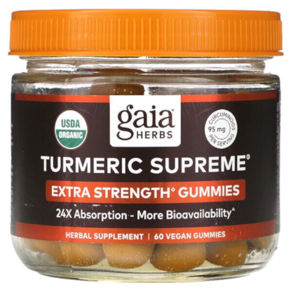 Turmeric Supreme, повышенная сила, 60 веганских жевательных конфет Gaia Herbs