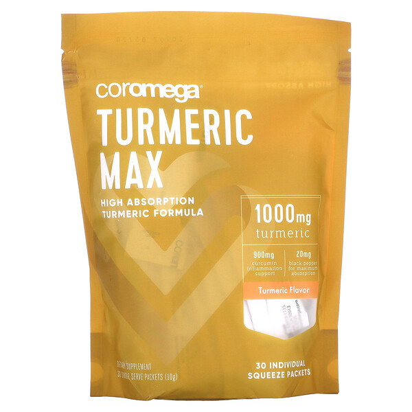 Turmeric Max, Куркума, 1000 мг, 30 отдельных пакетиков по 10 г каждый Coromega