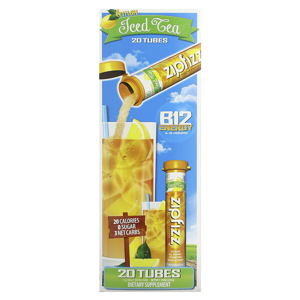 Iced Tea, Healthy Energy Mix с B12, лимоном, 20 тюбиков по 0,39 унции (11 г) каждый Zipfizz