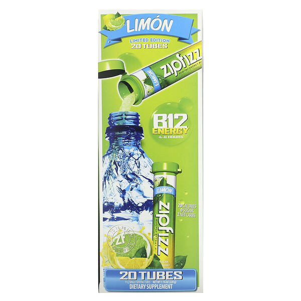 Смесь Healthy Energy с витамином B12 и лимоном, 20 тюбиков по 0,39 унции (11 г) каждый Zipfizz
