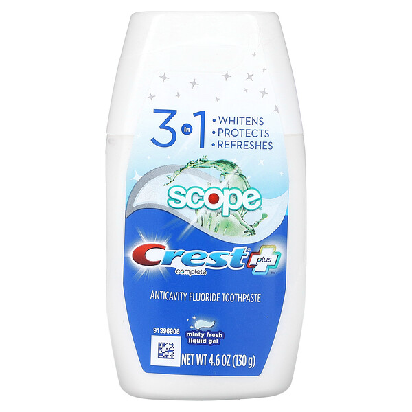 Complete Plus Scope, Fluoride Toothpaste, Minty Fresh Liquid Gel, 4.6 oz (130 g) Crest