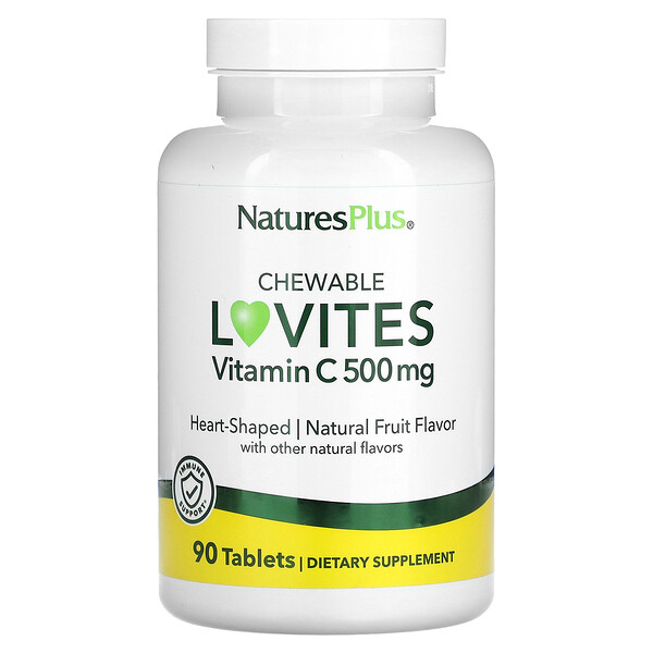 Жевательные Lovites, витамин С, натуральные фрукты, 500 мг, 90 таблеток NaturesPlus
