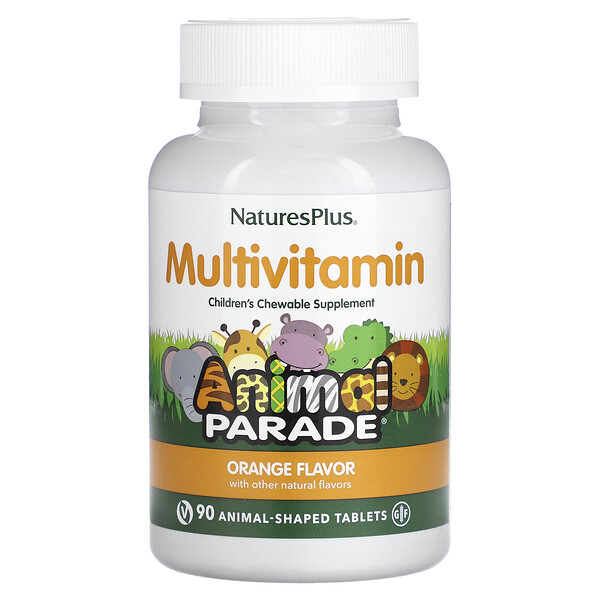 Animal Parade, Детские жевательные мультивитамины, апельсин, 90 таблеток в форме животных NaturesPlus