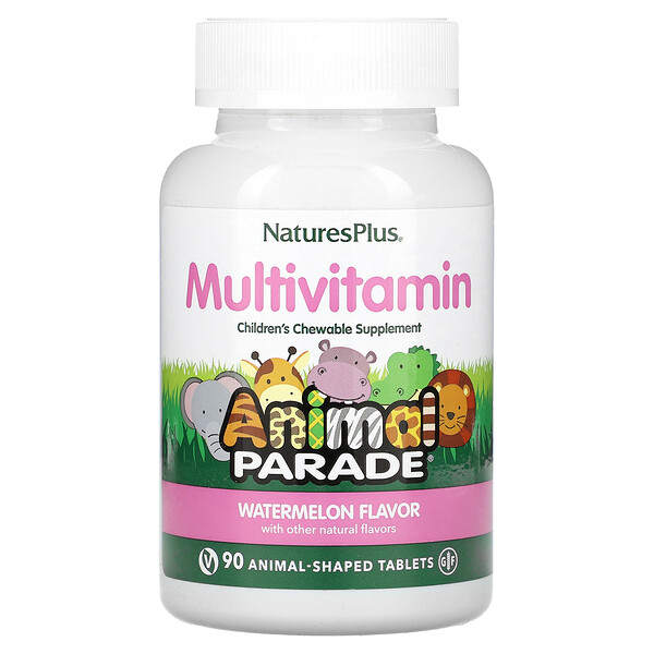 Animal Parade, Детская жевательная мультивитаминная добавка, арбуз, 90 таблеток в форме животных NaturesPlus