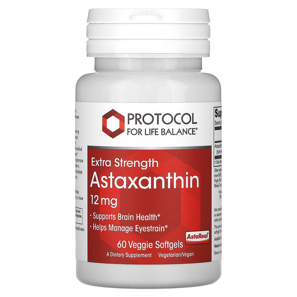 Астаксантин, Экстра Сила - 12 мг - 60 растительных мягких капсул - Protocol for Life Balance Protocol for Life Balance