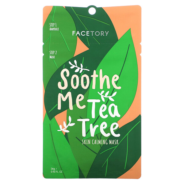 Soothe Me Tea Tree, Успокаивающая кожу косметическая маска, 2 шага, 1 набор, 0,92 жидких унции (26 г) FaceTory