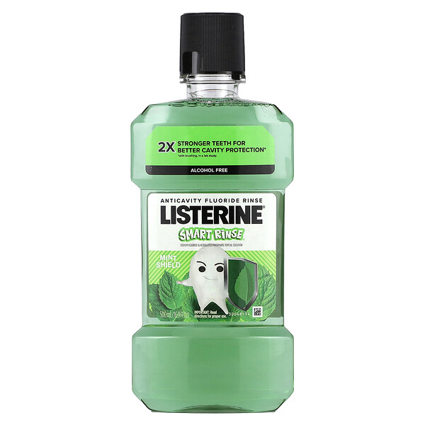 Smart Rinse, Ополаскиватель с фтором против кариеса, мятный щит, 16,9 жидких унций (500 мл) Listerine