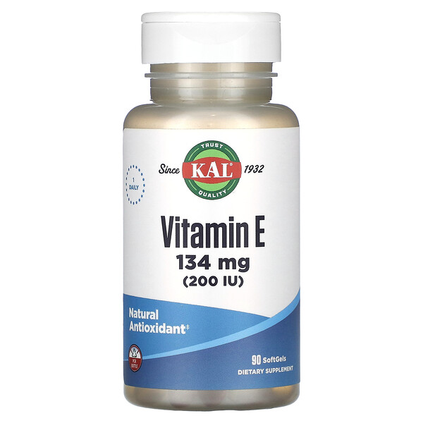 Витамин E - 134 мг (200 МЕ) - 90 капсул - KAL KAL