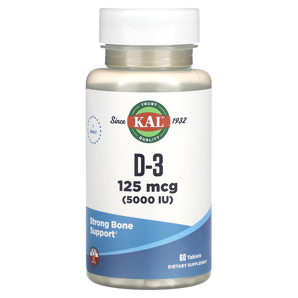 D-3, 125 мкг (5000 МЕ), 60 таблеток KAL