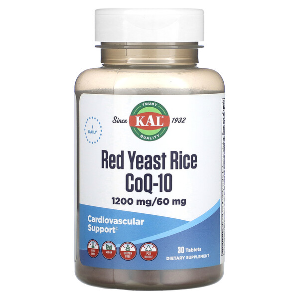 Red Yeast Rice, CoQ-10, 1,200 mg/ 60 mg, 30 Tablets KAL