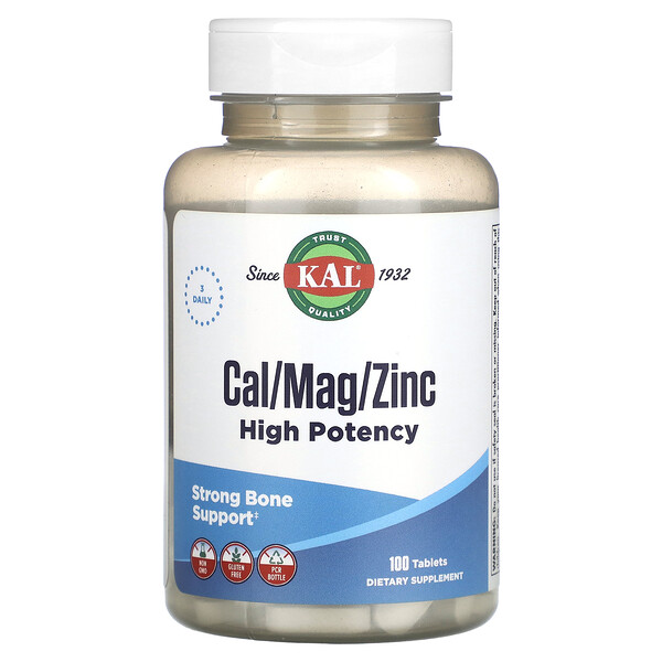 Cal/Mag/Zinc, высокая эффективность, 100 таблеток KAL
