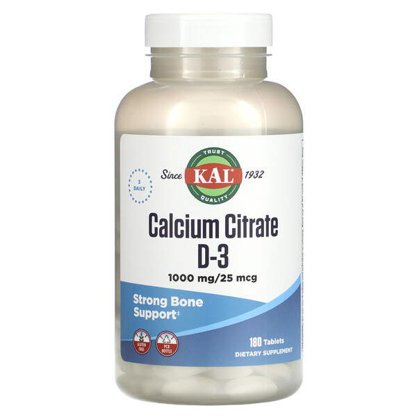 Кальций Цитрат D-3 - 1000 мг / 25 мкг - 180 таблеток - KAL KAL
