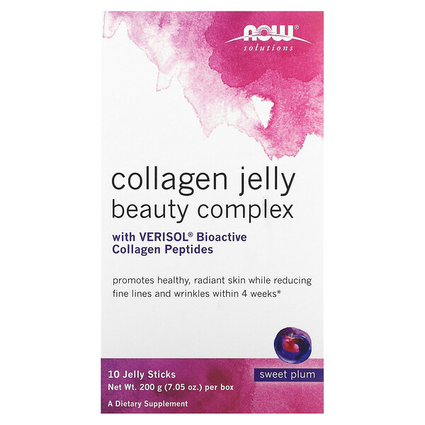 Solutions, Collagen Jelly Beauty Complex, сладкая слива, 10 желейных палочек, 0,705 унции (20 г) каждый NOW Foods