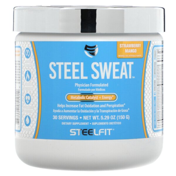Steel Sweat, Метаболический катализатор + энергия, клубника и манго, 5,29 унции (150 г) SteelFit
