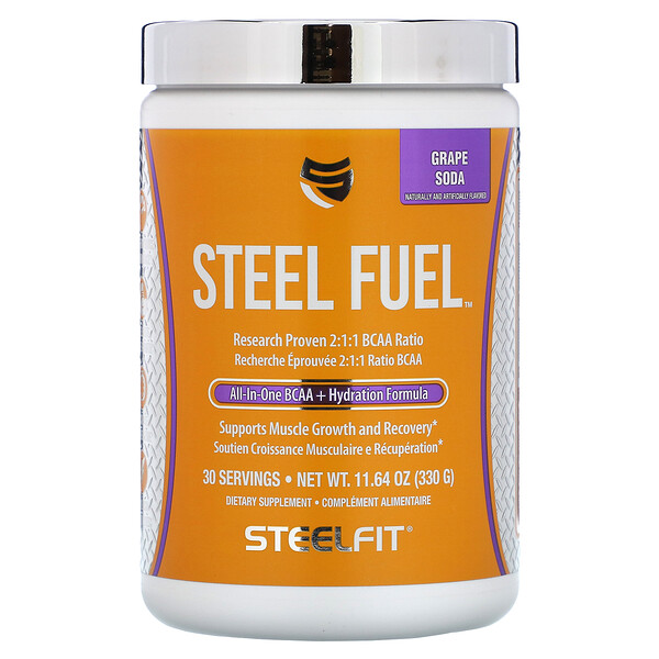 Steel Fuel, BCAA «все в одном» + формула для увлажнения, виноградная сода, 11,64 унции (330 г) SteelFit