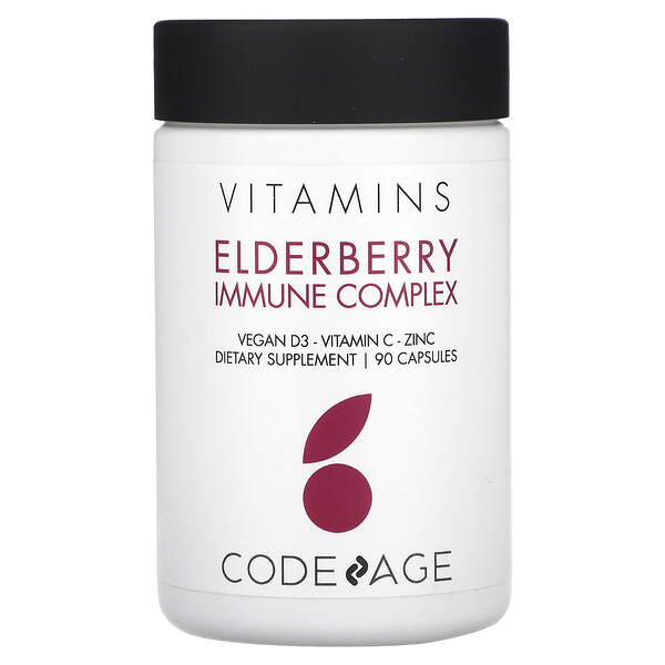 Vitamins, Elderberry Immune Complex, Vegan D3, Vitamin C, Zinc, 90 Capsules (Капсулы) Codeage