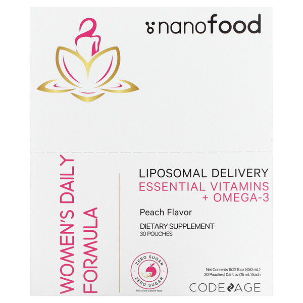 Женская формула Nanofood, липосомальный Omega-3 с эссенциальными витаминами, персик - 15 мл - Codeage Codeage