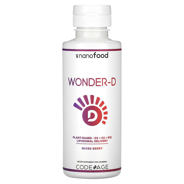 Nanofood, Wonder-D, на растительной основе, D3 + K2 + B12, липосомальная доставка, ягодная смесь, 7,6 жидких унций (225 мл) Codeage