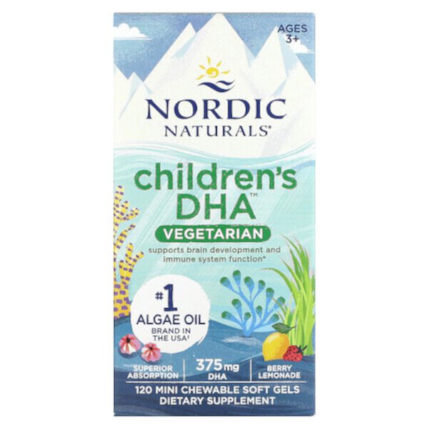 Детская ДГК, возраст 3+, ягодный лимонад, 375 мг, 120 мягких жевательных мини-желатиновых таблеток Nordic Naturals
