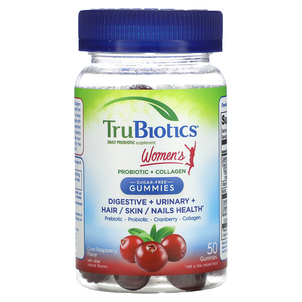 Женский пробиотик + Коллаген для пищеварения, мочевыводящих путей, волос/кожи/ногтей, Клюква-Малина, 50 жевательных конфет - TruBiotics TruBiotics