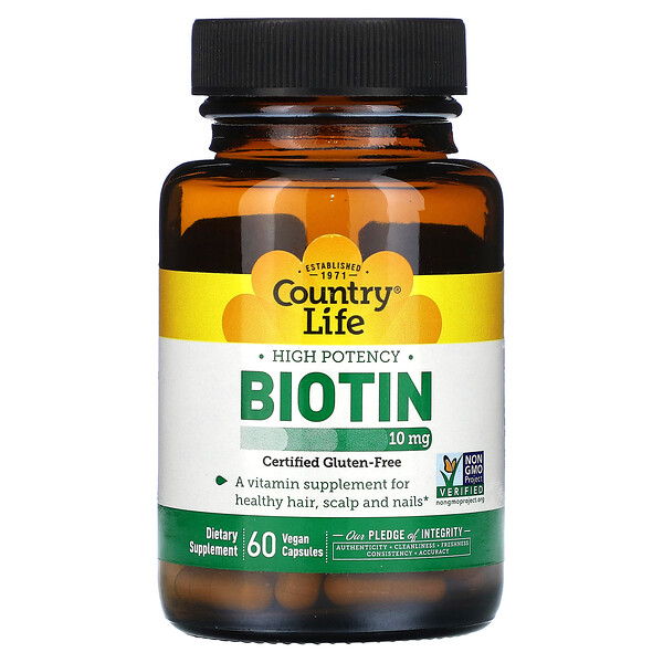 Биотин Высокой Эффективности - 10 мг - 60 Веганских Капсул - Country Life Country Life