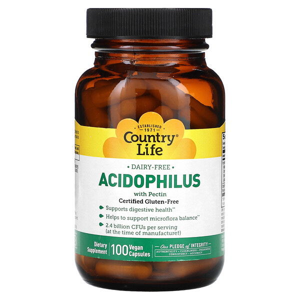 Acidophilus с Пектином - 2.4 миллиарда КОЕ - 100 веганских капсул - Country Life Country Life