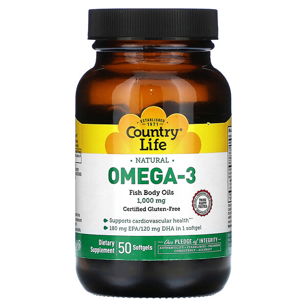 Omega-3 - 1000 мг - 50 мягких капсул - Country Life Country Life