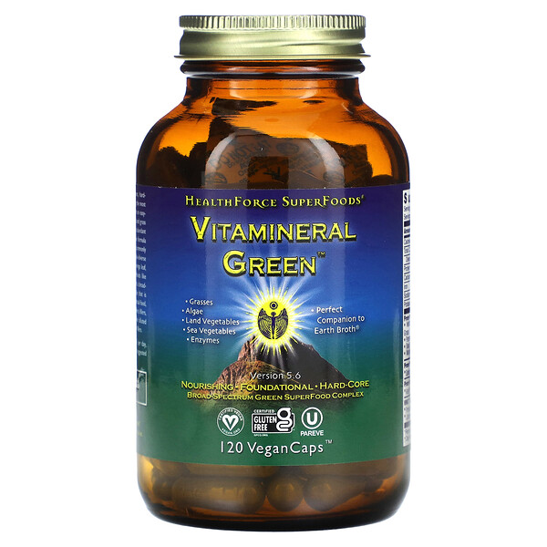 Витаминный зеленый, 120 веганских капсул HealthForce Superfoods