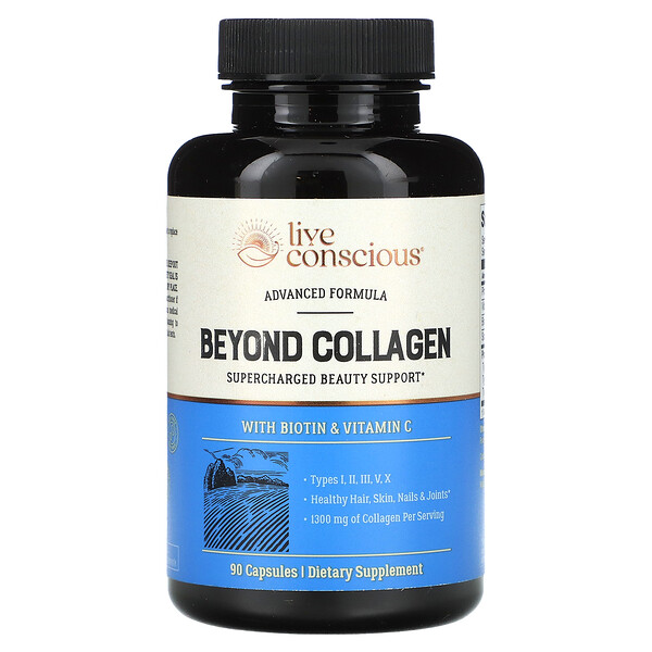 Beyond Collagen, С биотином и витамином С, 1300 мг, 90 капсул Live Conscious