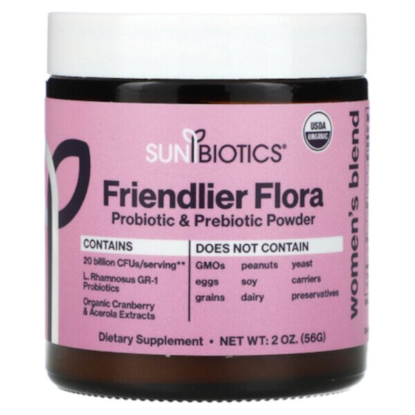Friendlier Flora, Женская смесь, порошок пробиотиков и пребиотиков, 2 унции (56 г) Sunbiotics
