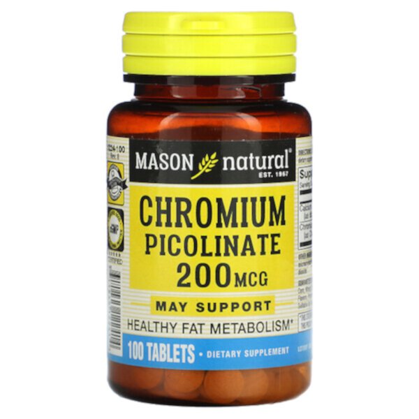 Хром Пиколинат - 200 мкг - 100 таблеток - Mason Natural Mason Natural