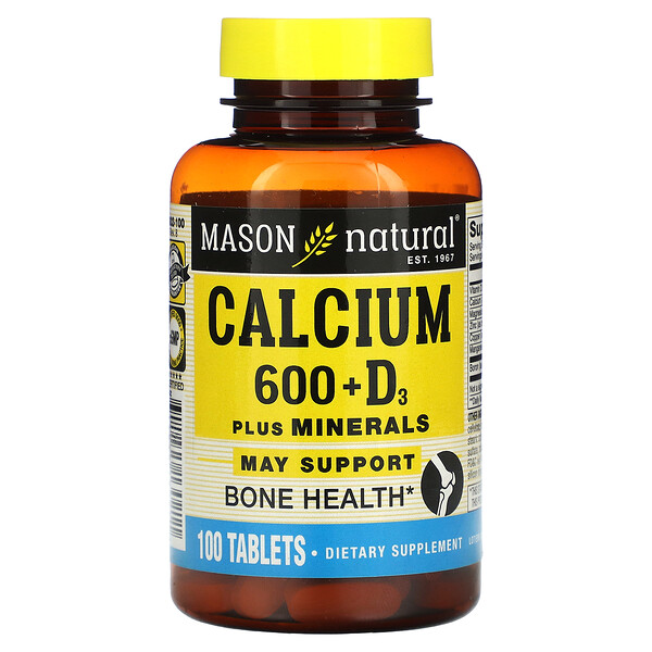 Кальций 600 + витамин D3, 100 таблеток Mason Natural