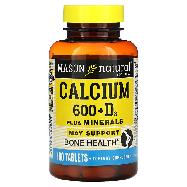 Calcium 600 + Vitamin D3, 100 Tablets (Таблетки) Mason Natural