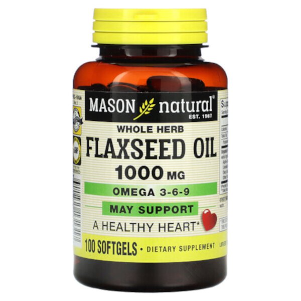 Масло семян льна - 1000 мг - 100 мягких капсул - Mason Natural Mason Natural
