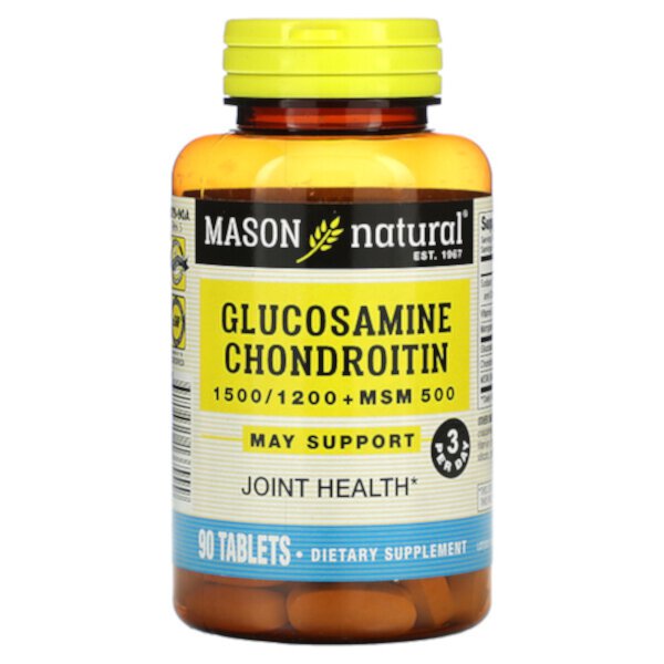 Глюкозамин, хондроитин + МСМ, 90 таблеток Mason Natural
