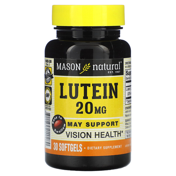 Лютеин, 20 мг, 30 мягких таблеток Mason Natural