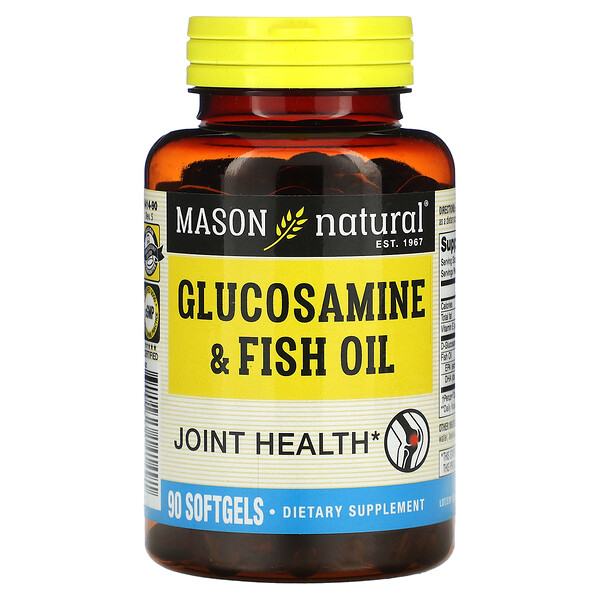Глюкозамин и рыбий жир, 90 мягких таблеток Mason Natural