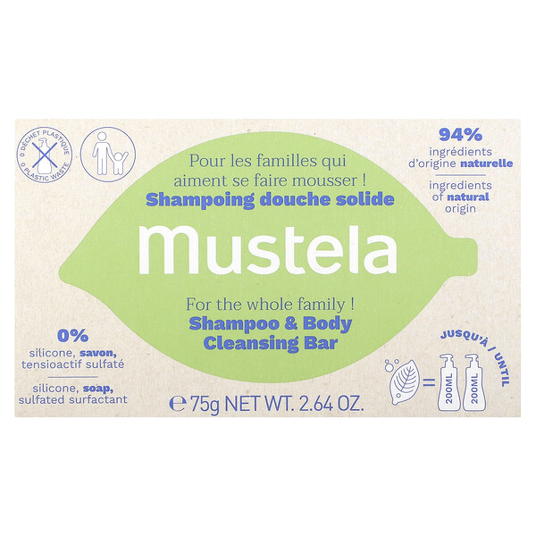 Шампунь и очищающее мыло для тела, без отдушек, 2,64 унции (75 г) Mustela