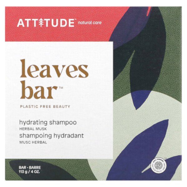 Leaves Bar, Увлажняющий шампунь, травяной мускус, 4 унции (113 г) ATTITUDE