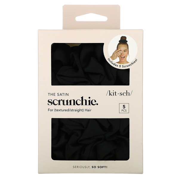 Атласные резинки для волос, для текстурированных/прямых волос, черные, 5 шт. Kitsch
