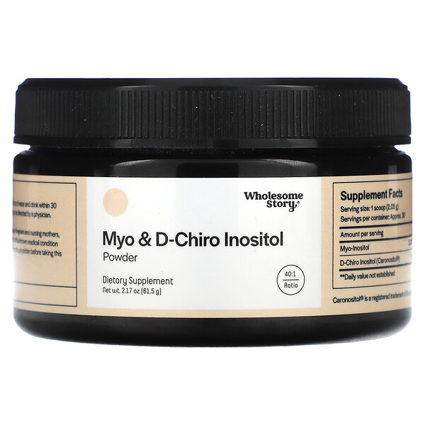 Myo & D-Chiro инозитол, порошок, 40:1, 2,17 унции (61,5 г) Wholesome