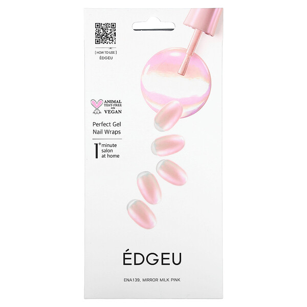 Гелевые обертывания для ногтей Perfect, ENA 139, зеркально-молочно-розовый, набор из 16 полосок Edgeu
