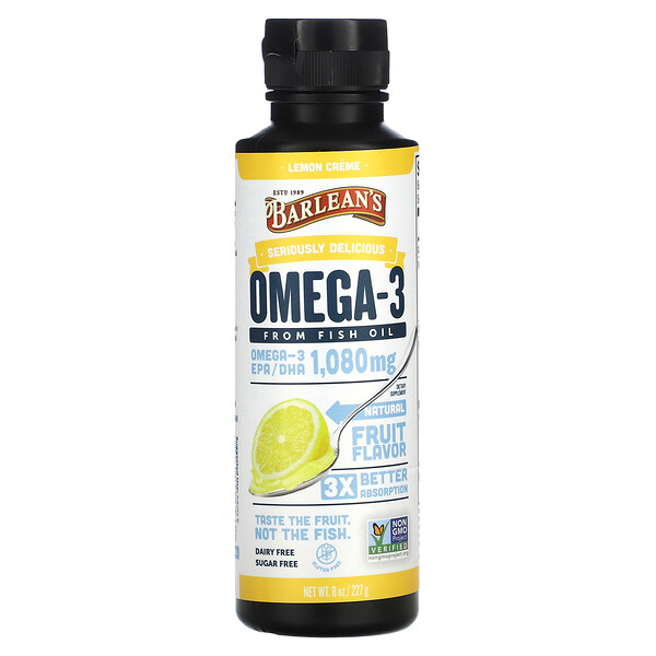 Омега-3 из рыбьего жира, лимонный крем, 1080 мг, 8 унций (227 г) Barlean's