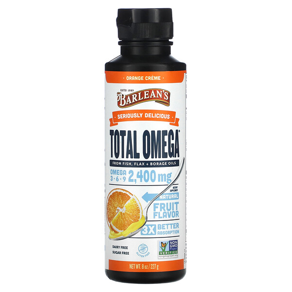 Seriously Delicious, Total Omega, Оранжевый крем - 2400 мг - 227 г - Barlean's Barlean's