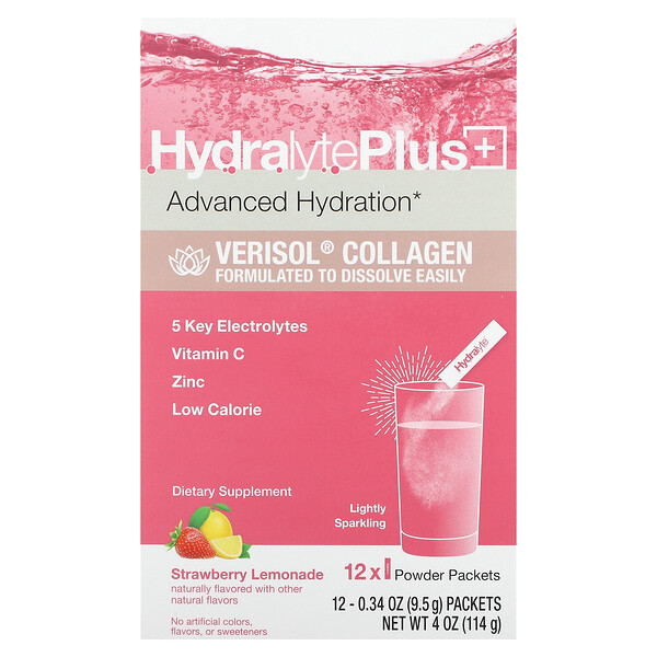Advanced Hydration, Verisol Collagen, Strawberry Lemonade, 12 Powder Packets, 0.34 oz (9.5 g) Each Hydralyte